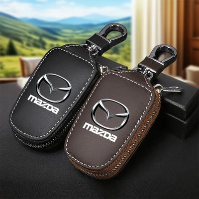 AAGF1 Car Sticker Genuine Leather Key Wallet Car Key Bag Multi Function Key Case for 3 Bk Bl 323 Axela Atenza CX-3 CX-4 CX5 CX-7