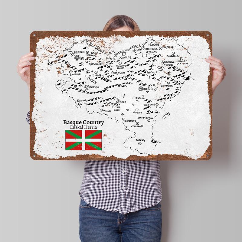Handdrawn Basque Country Printed Poster Customized Wall Art Retro Vintage Metal Tin Signs for Home Aesthetic Decoration Man Cave