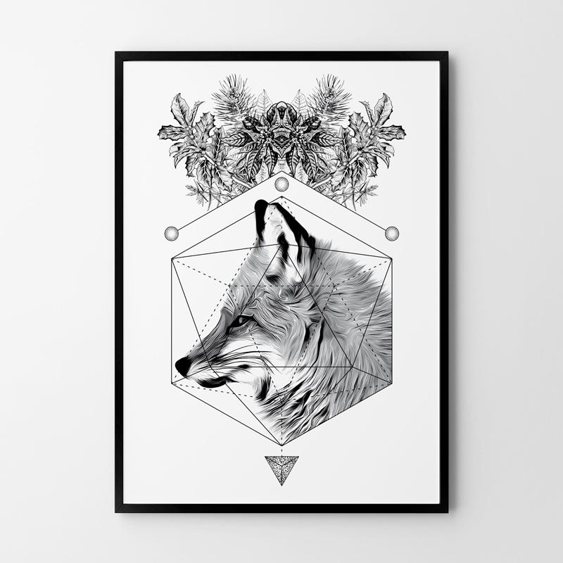 Black and White Fox Poster