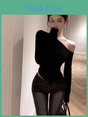 Black Off Shoulder T Shirt With Embroidered Design For Sexy Girl Style