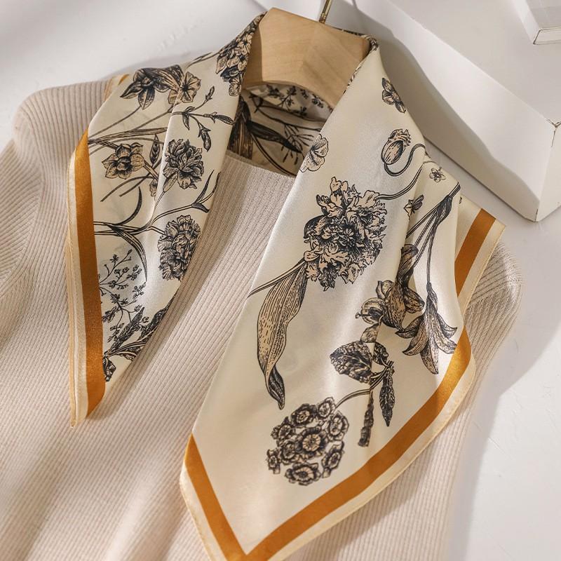 2026 Floral Silk Scarf Women 100% Pure Mulberry Square Shawl Elegant Vintage Lightweight Accessory