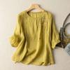 Female Summer Temperament Retro Embroidery Cotton and Linen T-shirt Loose Ageing Casual Skinny Tops