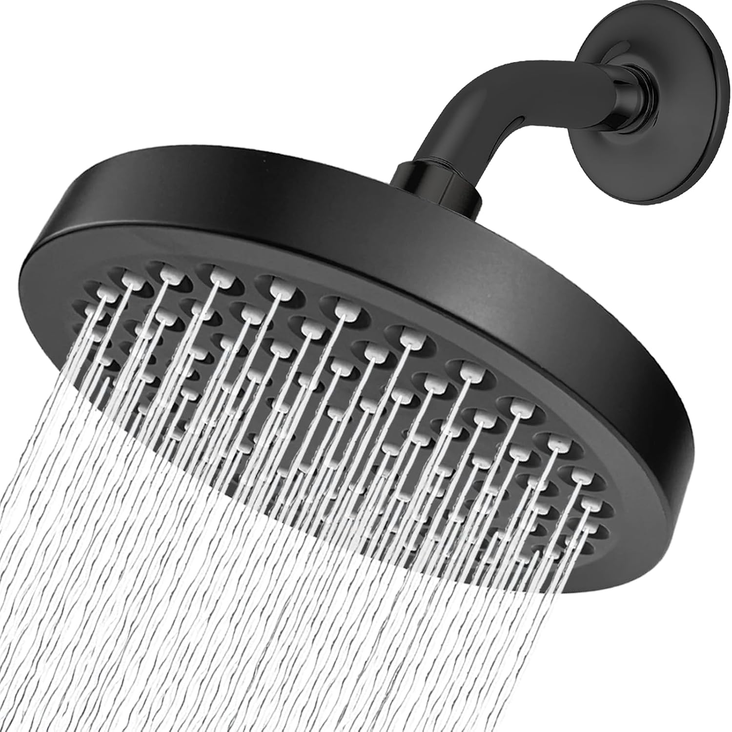 High Pressure Rain Shower Head with Arm - High Flow Rainfall Showerhead - Luxury Modern Look - Pressure Boosting чёрный