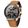 BENYAR Heren Kwarts Chronograaf Duikershorloge, Leren Band, 3 ATM Waterbestendigheid, Tachymeter