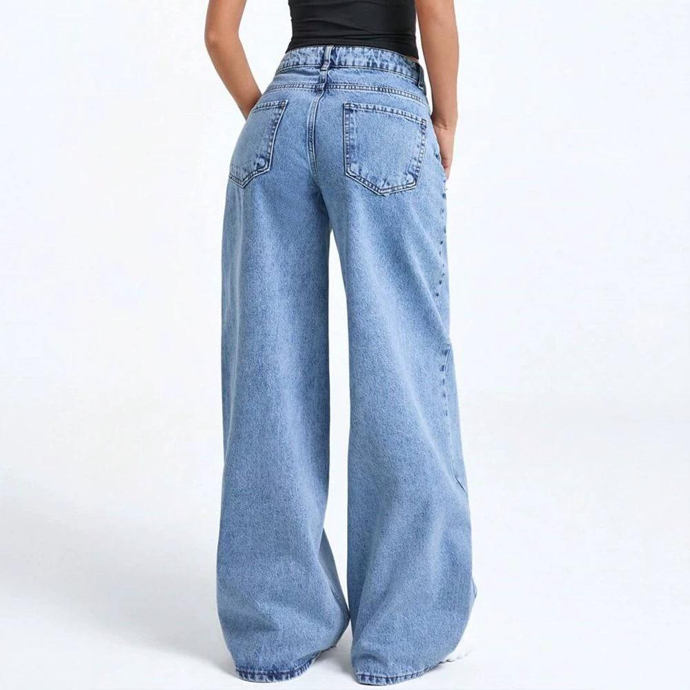 European and American new autumn high-waisted loose jeans women's wide-leg pants fashionable versatile trousers