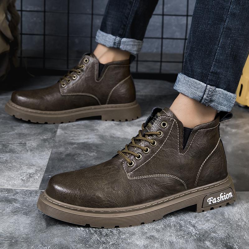 Fashion Winter Boots Genuine Leather Short Boots Plus Velvet High Top Outdoor Sneakers Ankle Boots Men Boots Thick Sole Casual Boots Fur