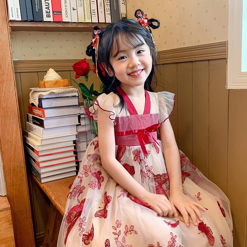 1pair Chinese Hanfu Hair Accessories Red Flower Hairpins Vintage Dress Headwear Long Butterfly Tassels Hair Clip Noiva Jewelry