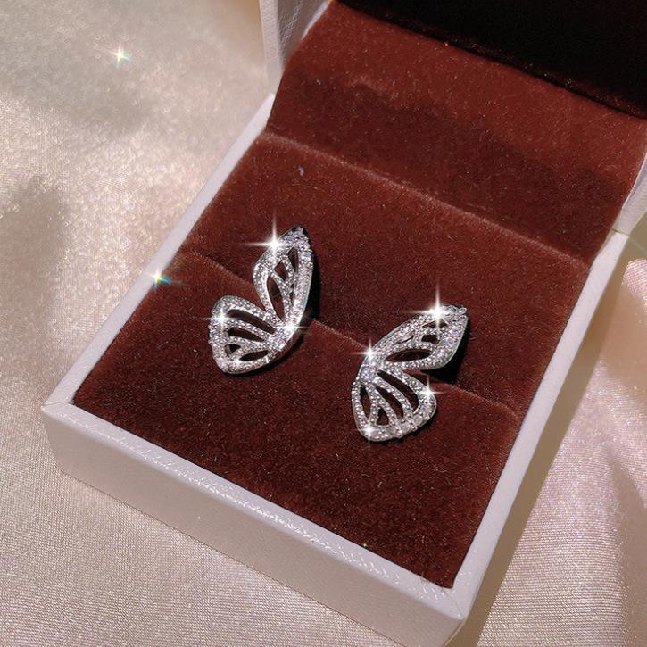 Butterfly Earrings Womens Ring Cold Wind Collarbone Chain Korean Short Necklace Trend Butterfly Three Piece Set
