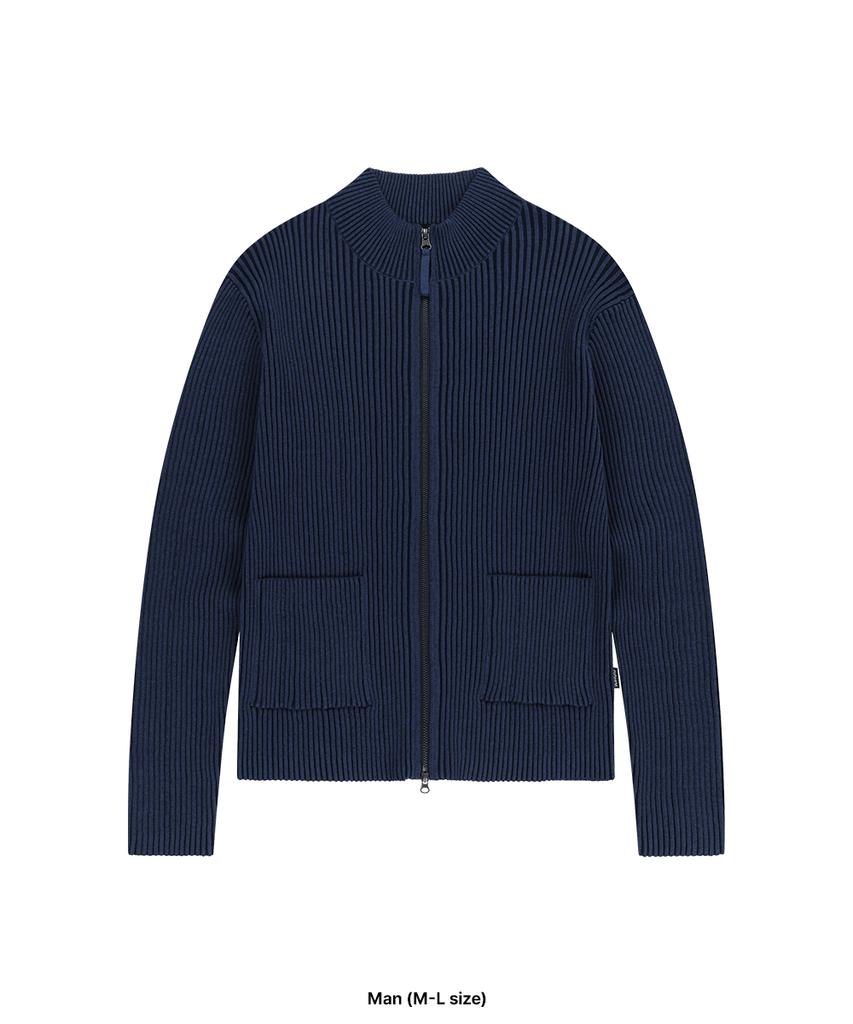 MAHAGRID Two Tone Zip Up Cardigan Blue(Mg2Gsmk686A)