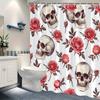 1piece Floral Skull Shower Curtain Vintage Rose Design Shower Curtain, Polyester Fabric, Machine Washable, Suitable for Bathroom