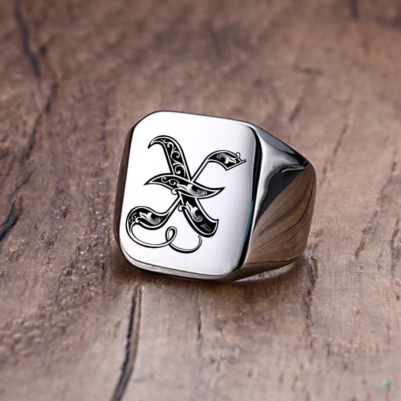 Vnox Retro-Initialen-Siegelring für Männer, 18 mm, sperrig, schwerer Stempel, männliches Band, Edelstahl, Buchstaben, individueller Schmuck, Geschenk für Ihn 9