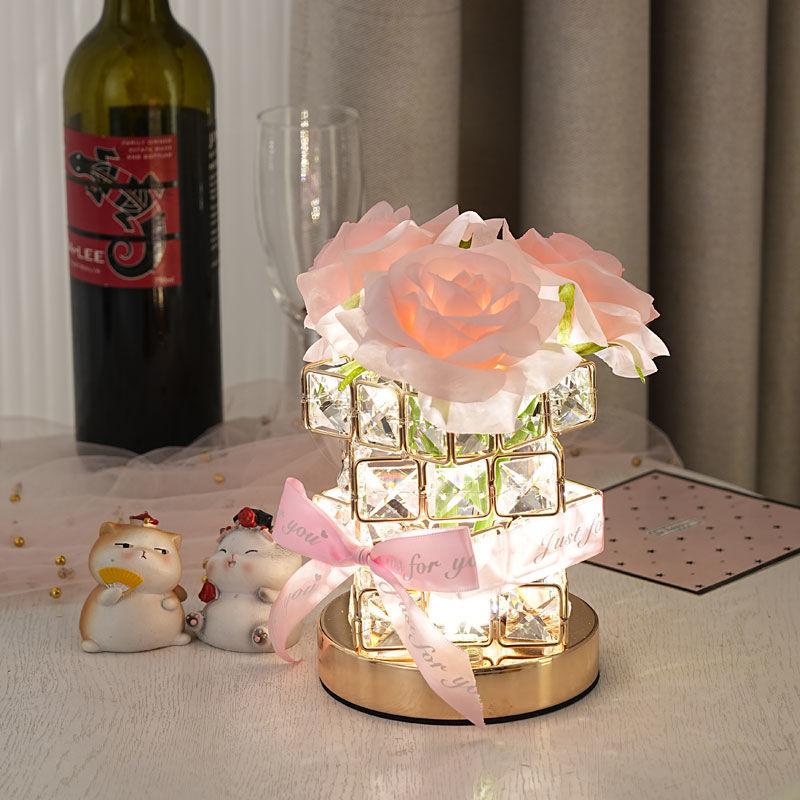 

LED Night Light Simulated Flowers Night Light Creative Light Bedside Tabletop Decoration Table Lamp Valentine Day Birthday Gift рожевий