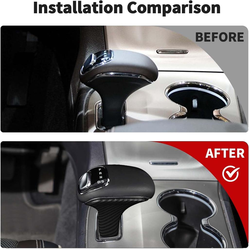 JWWY Gear Shift Shifter Knobs Cover Trim Compatible with Jeep Grand Cherokee Accessories 2014-2015 2pcs Carbon Fiber