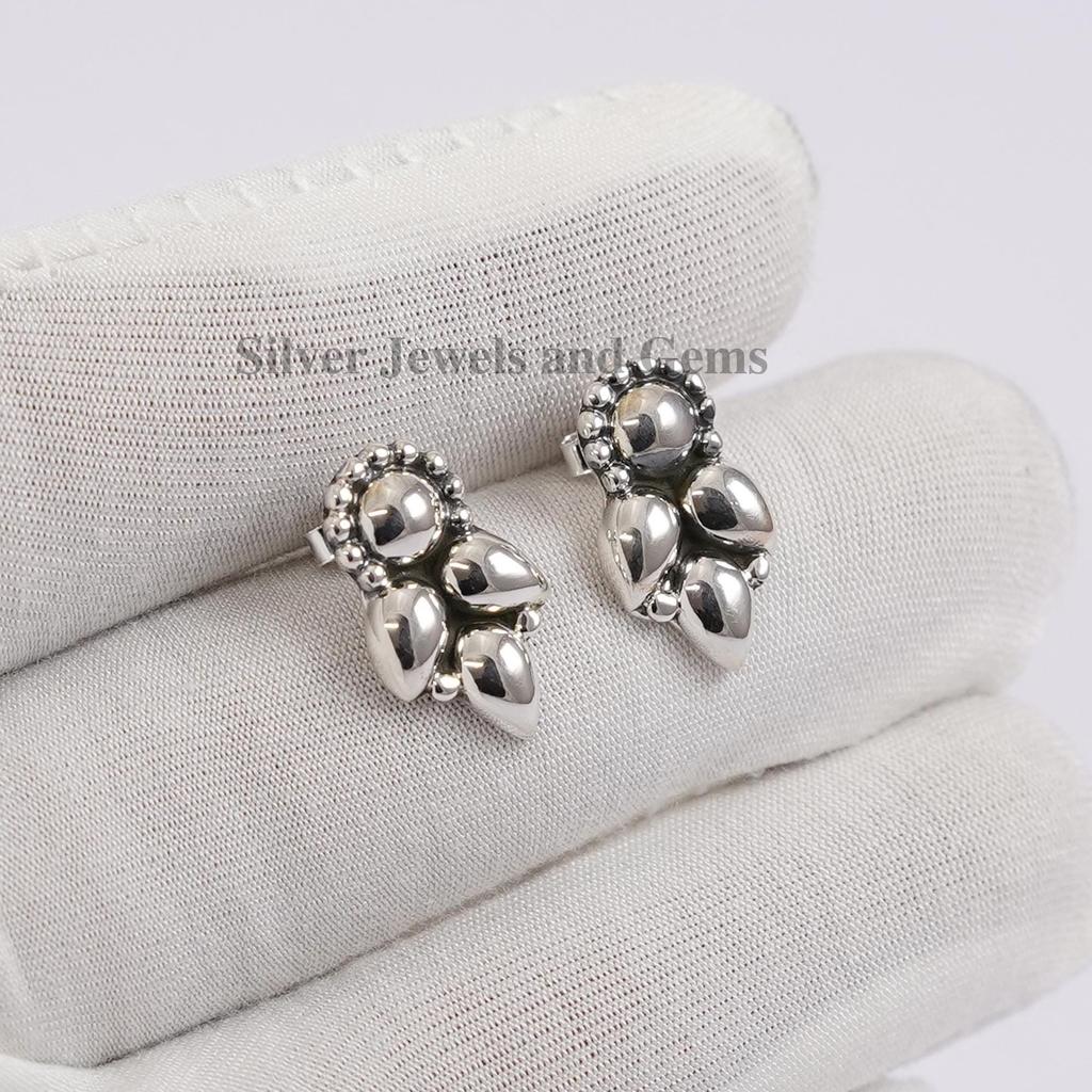 Puffed Sterling Silver Stud Earrings: Handmade Designer Jewelry, Dainty Earring