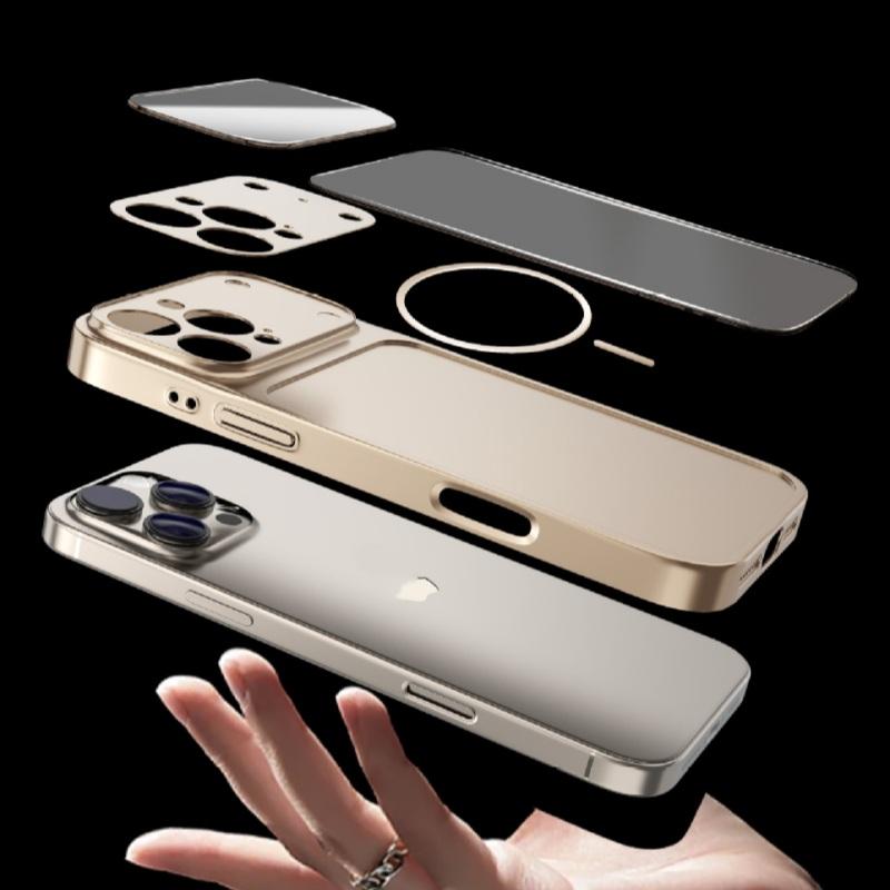 Matte Magnetic Phone Case with Lens Protective Glass Cover for iPhone 13 15 16 To 17 Pro Converter Hard Glass Phone Case