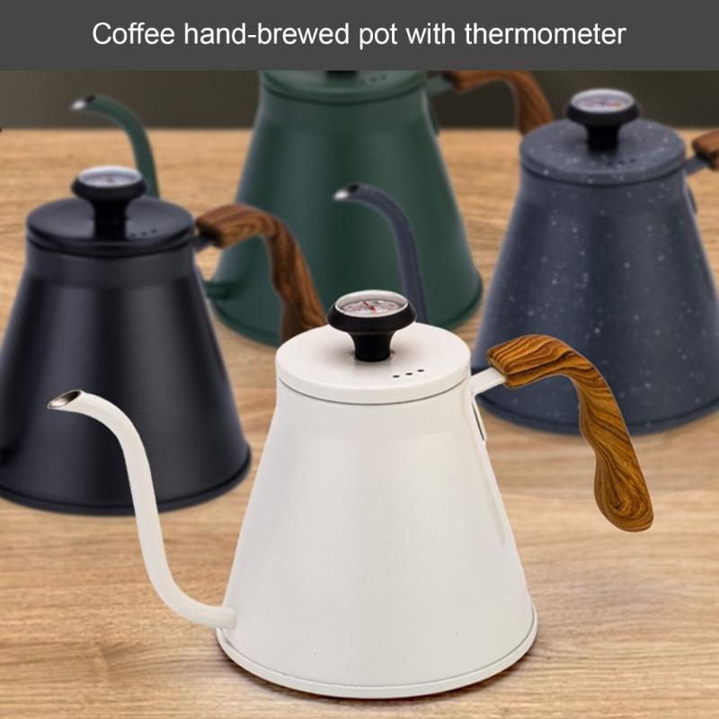 Edelstahl Schwanenhalskessel 1,2L mit Thermometer und Hitzebeständigem Griff für Präzision beim Kaffeeaufgießen
