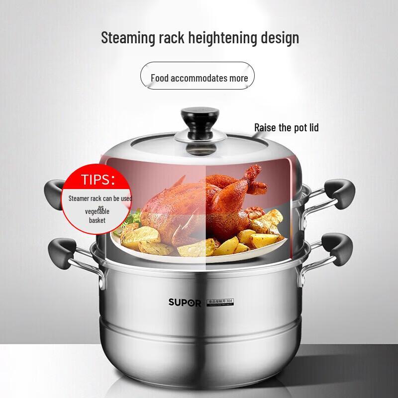 Supor 34cm 3-Layer 304 Stainless Steel Steamer & Soup Pot