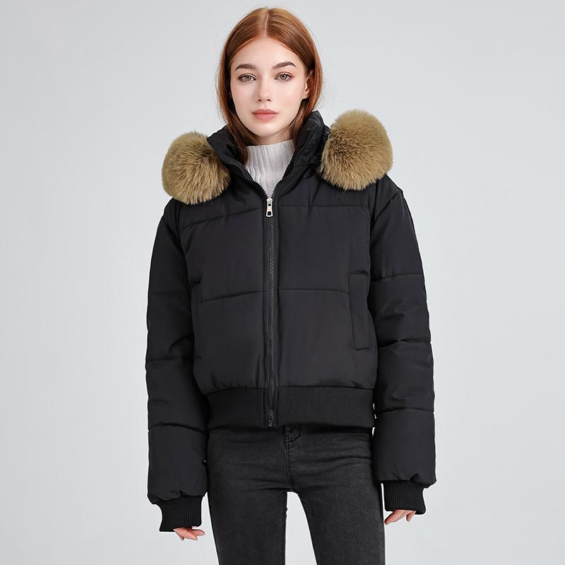 

Женская зимняя свободная куртка-парка с капюшоном и отделкой из большого меха 2XL чёрный