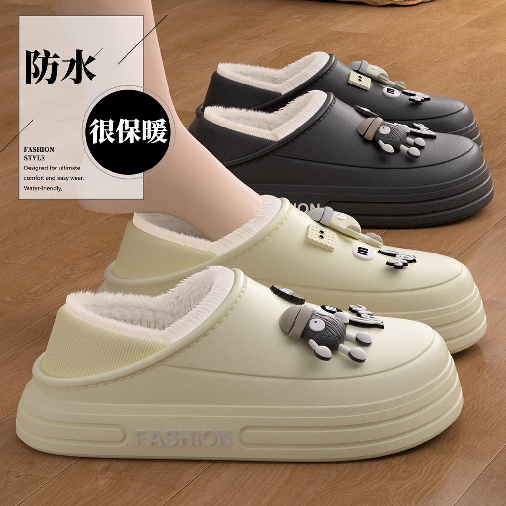 Outside Cotton Slippers Women's Winter Bag Heel Warm New Indoor Home Waterproof Non-slip Thickened Couple Cotton Shoes Men
