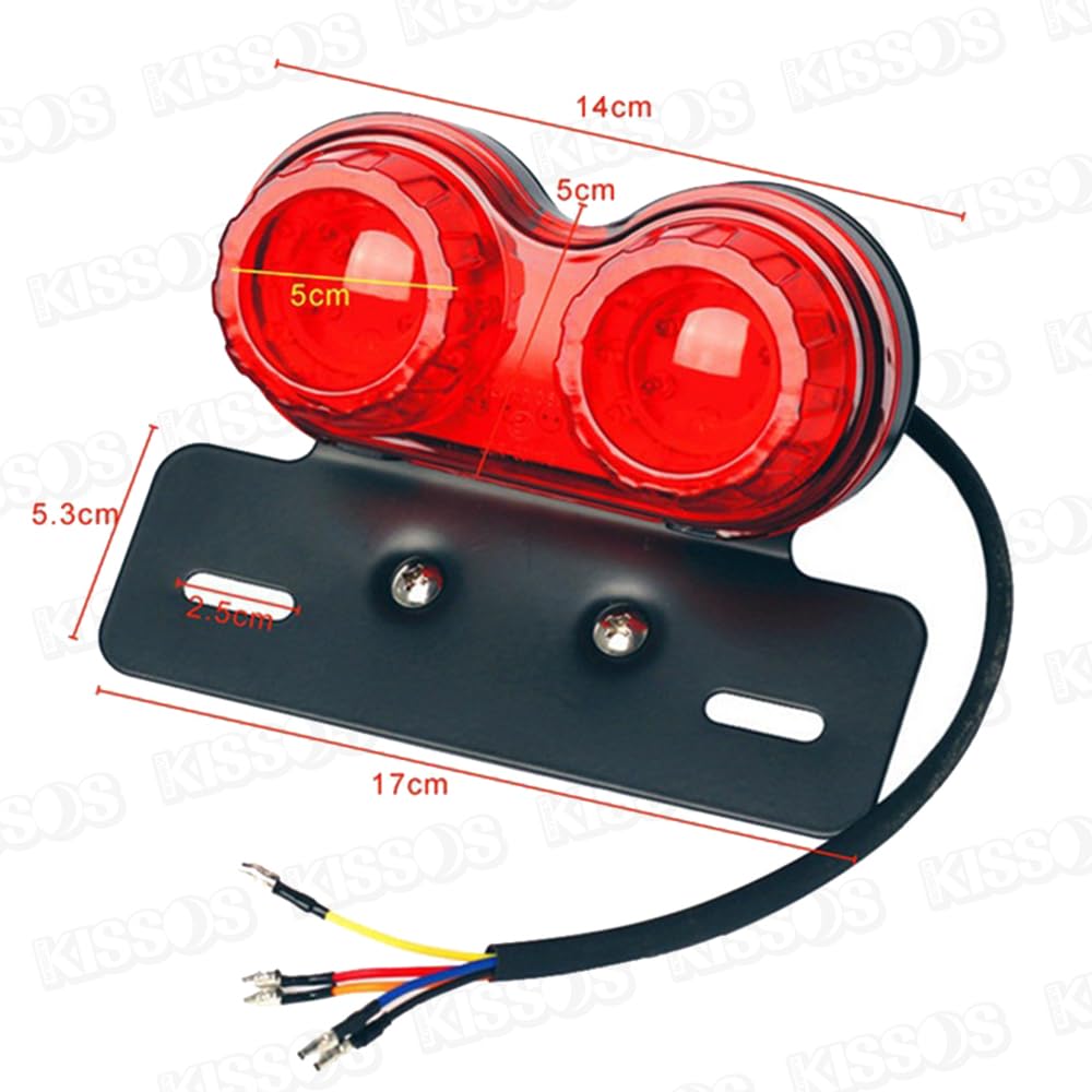 Motorcycle LED Twin Tail Lights with Integrated License and Turn 12V Universal Mounting Bracket Brake, Plate, Signals, (Red)