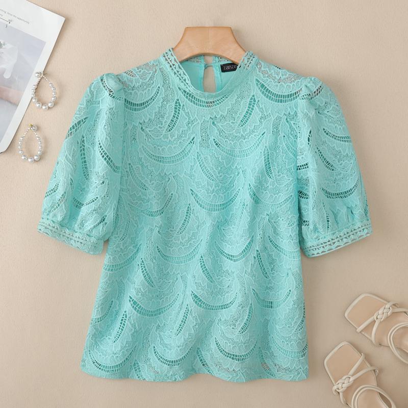

ZANZEA Женская повседневная блузка с круглым вырезом, летняя, с коротким рукавом, пэчворк, кружево 5XL