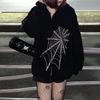 Street Hip Hop Spinnenknochen Aufkleber Diamant Schwarz Reißverschluss Hoodie Damen 2022 y2k Harajuku Jacke Pullover Damen