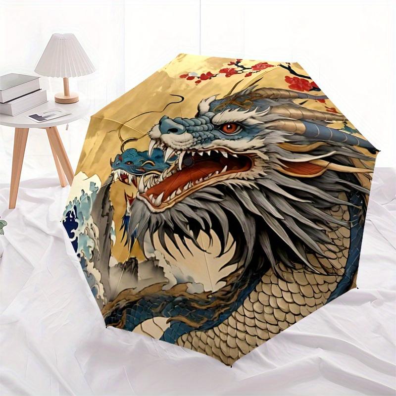 1pc Dragon Waves Automatic Open/close Umbrella, 8-Rib Sturdy Structure, Portable Travel Umbrella, Parties, Everyday Use, 11118