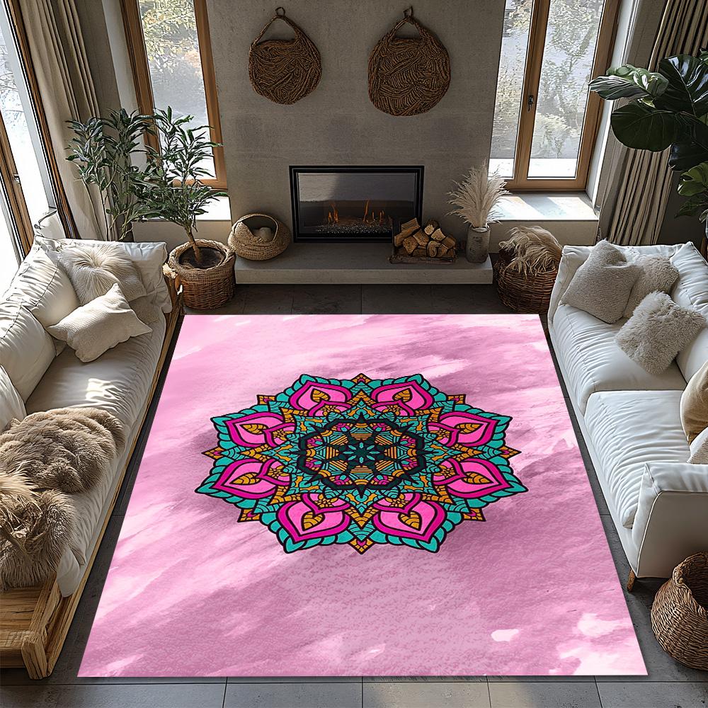 Stylish Pink Abstract Area Rug Modern Non-Slip Floor Mat Home Decor Living Room Bedroom Carpet Bohemian Chic Accent Rug Soft Plu