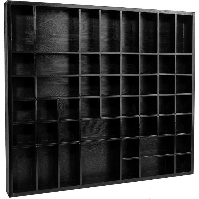 Creative Deco Vitrine Plateau Étagère Bois Noir| 51 Compartiments | 52 x 46 x 5 cm | Rangement Bijoux Armoire Tiroir | Organisateur