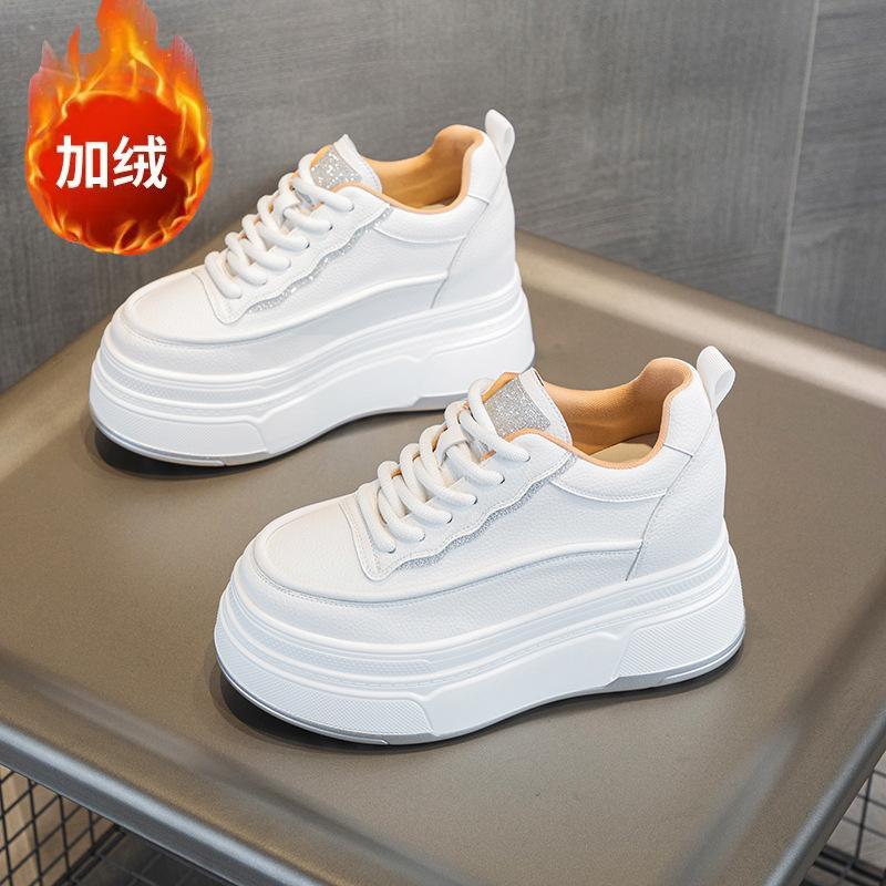3 small size lace-up inner height increase casual new thick-soled wedge heel small man wedge heel shows high white shoes women