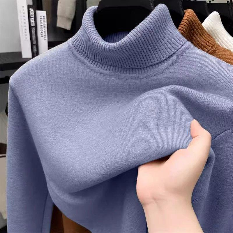 One-piece Velvet Turtleneck Sweater for Men In Autumn Winter Velvet Thickened Shirt Warm Knitted Sweater with Pullover Inside