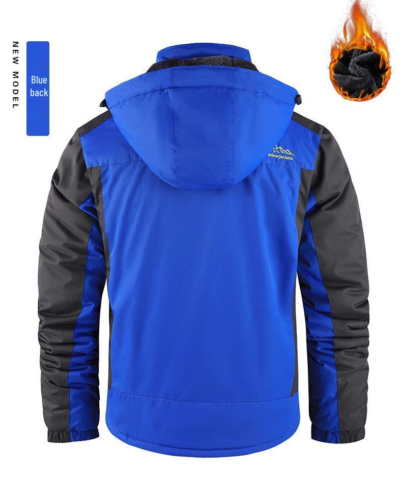 Wasserdichte Winddichte Herren-Outdoorjacke mit Plus-Samt-Futter, Dick gefüttert - Warmer Baumwollgepolsterter Mantel für Herbst und Winter