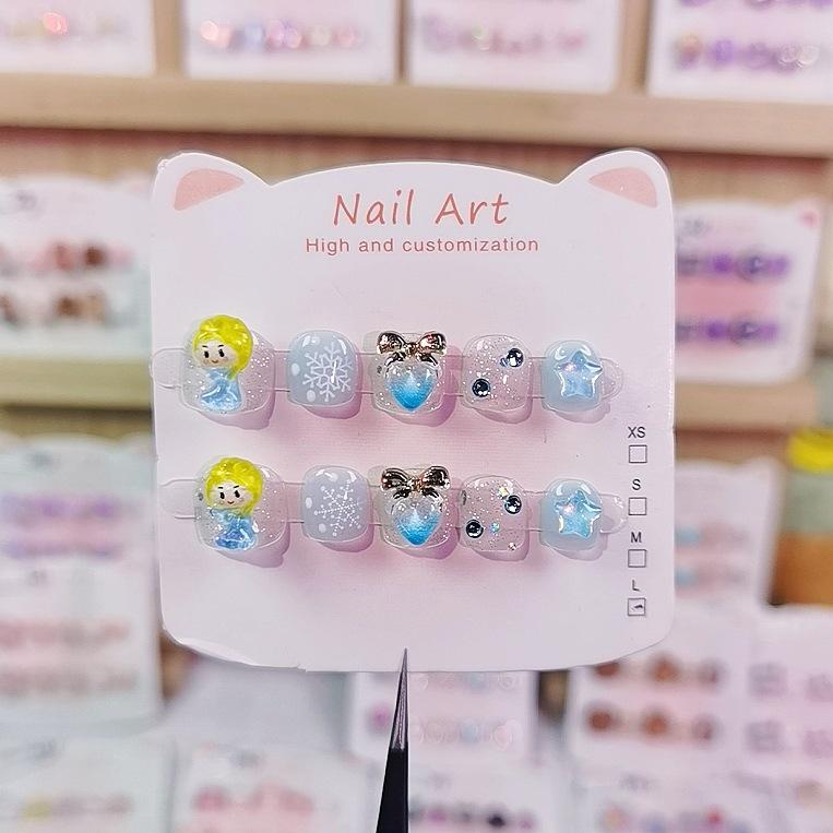 Handmade Kids Wearable Nail Tips: Fashionable Princess Cartoon Nail Art for Ages 3-12