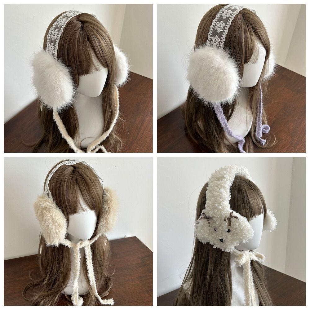 Thicken Lace Plush Earmuffs JK Headwear Ear Cover Cute Warm Ear Muffs  Female