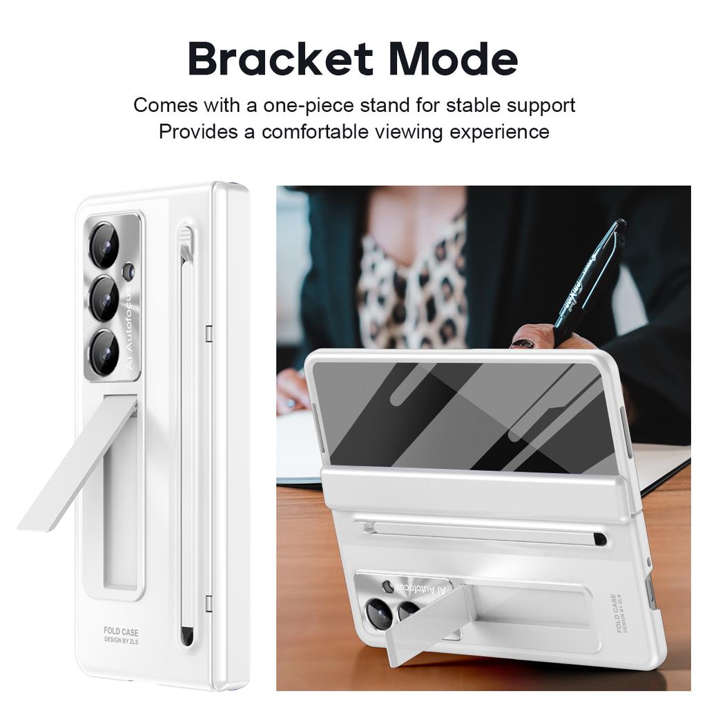 With Touch Pen Case for Samsung Galaxy Z Fold 7 6 5 4 FOLD7 Hinge Folding Cover Kickstand Full Protection Tempered Glass Film