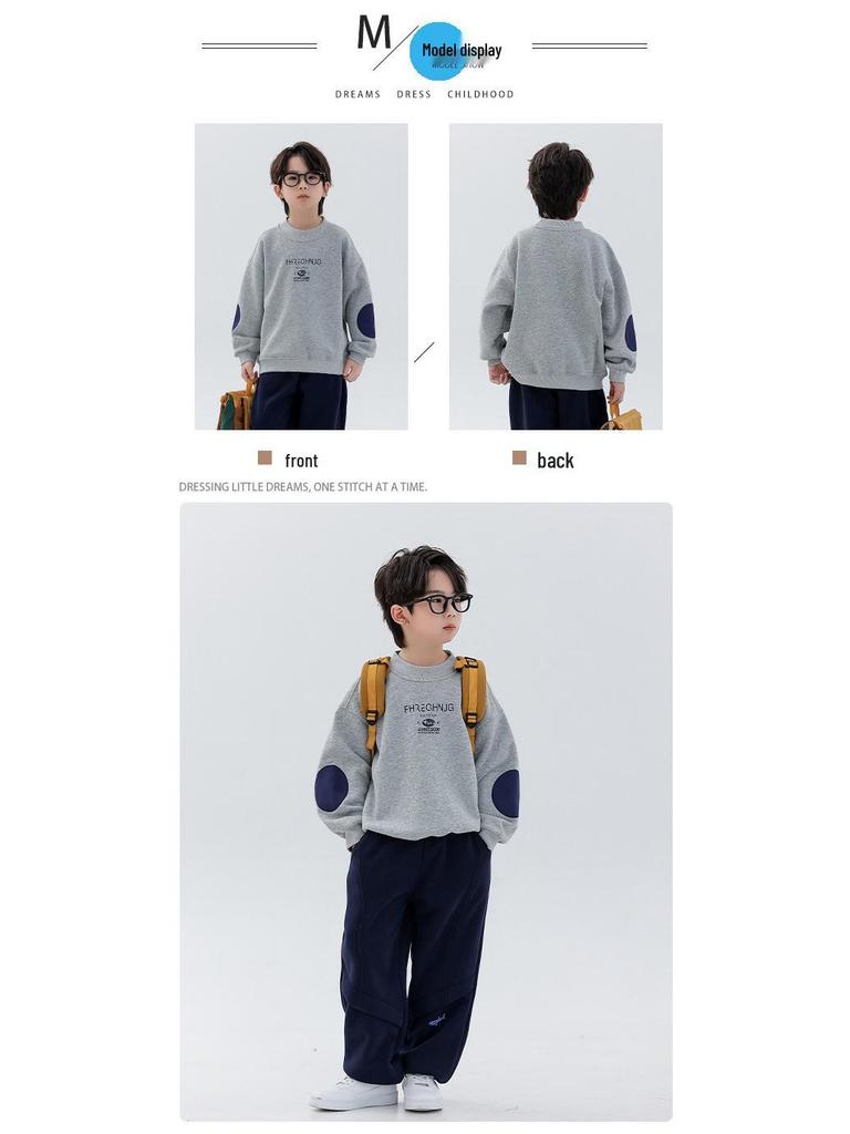 Boys' Winter 2025 Plus Velvet Hoodie: Stylish Thick Long Sleeve Round Neck Sweatshirt for Kids