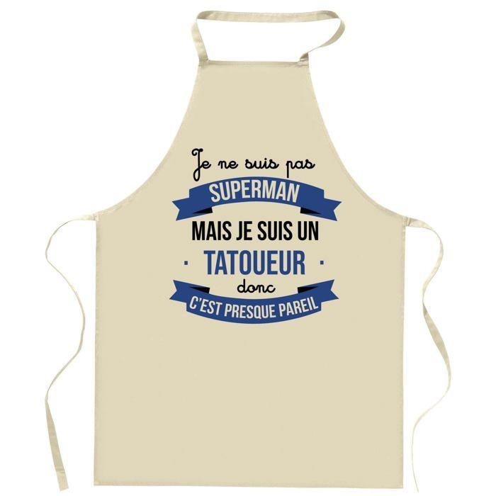 Tablier de cuisine - Tatoueur Superhéros - Coton résistant - Impression France (Rennes) - Liens ajustables