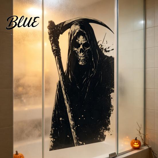 DIY Halloween Scene Props Grim Reaper Skull Static Window Clings Self-Adhesive Spooky Glass Waterproof PVC Decals Decals Stickers for Bedroom