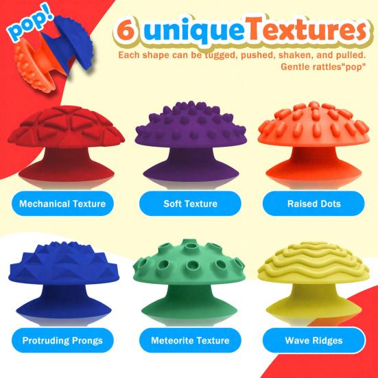 6Pcs/Set Silicone Textured Mushroom Sensory Toy with Suction Cup Anxiety Stress Relief Sensory Stone Mini Textured Worry Stone Fidget Toy