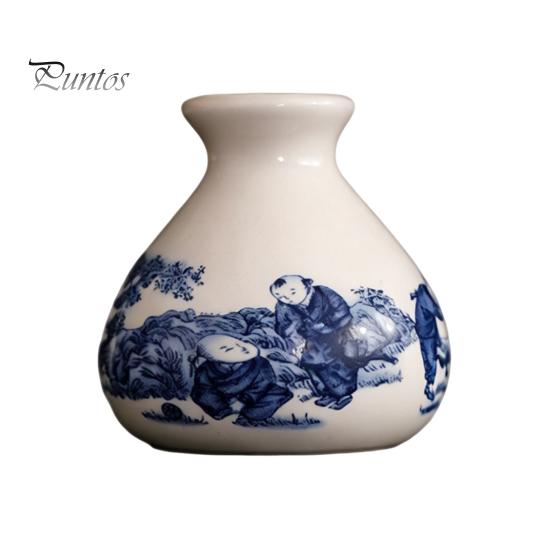 Miniature Flower Pot for Succulents Small Blue and White Porcelains Vase, Mini Chinoiserie Bud Vintage Ceramic Decorative Desktop Planter Oriental