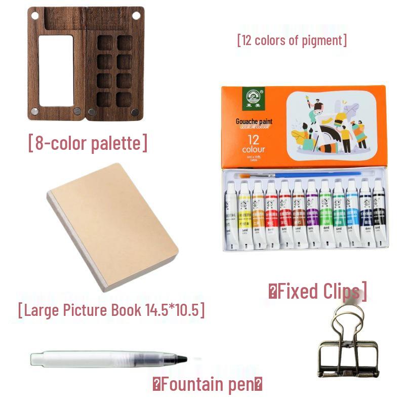 Portable Mini Watercolor Paint Box with Wooden Palette - Travel Sketchbook & Painting Toy