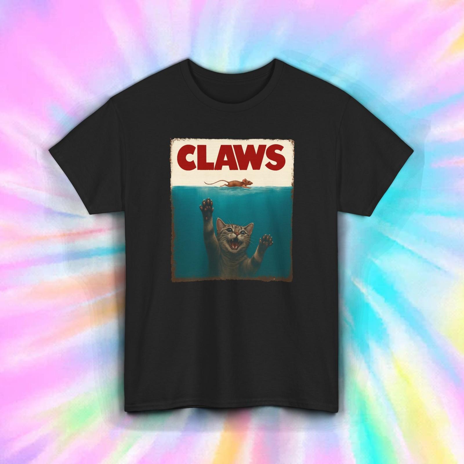 Claws Cat T-Shirt | Funny Jaws Parody Graphic Tee with Kitten S-5XL XXXXL