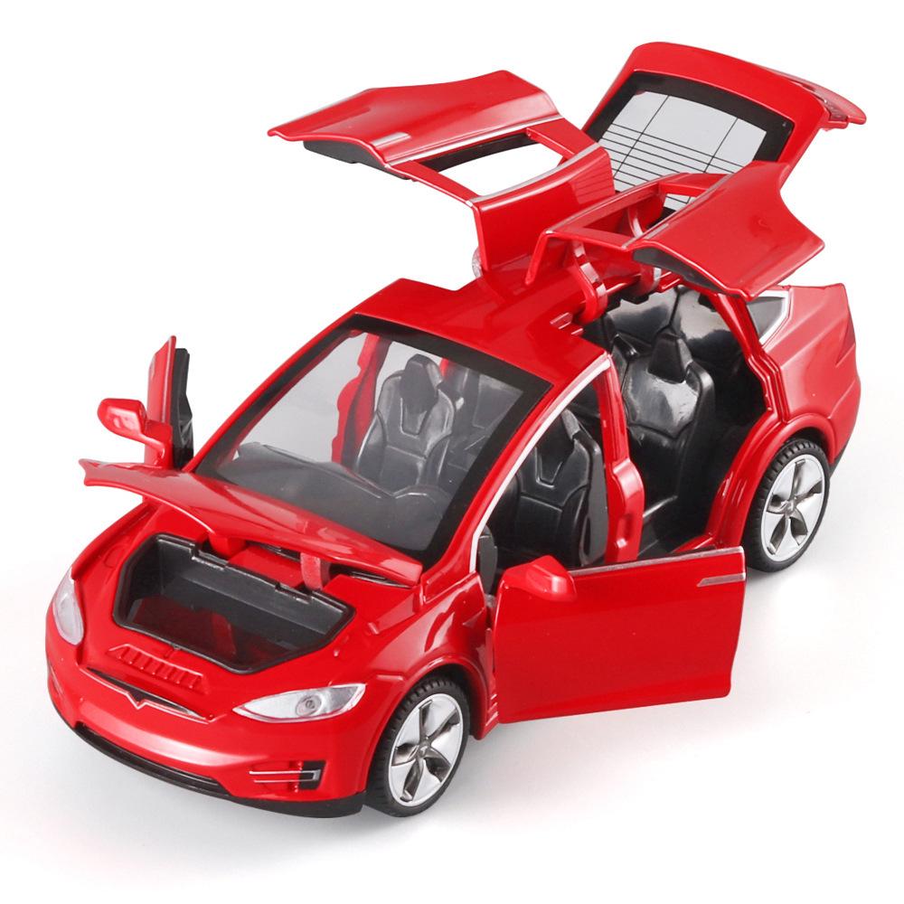 

1:32 игрушечных автомобиля Tesla Model X из сплава с открывающимися дверями, звуком и световыми функциями