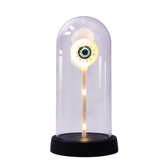 LED Clear Dome Eyeball Night Light Creepy Light-up Eyeball in Cloche with Wooden Base for Home Kitchen Tabletop Mentel Shelf Decor