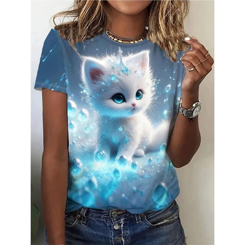 

Women s T-shirt 3D Pattern Printed Casual Short Sleeved Animal Cat Prints O-Neck Top Fashionable Street Women s Clothing 6XL