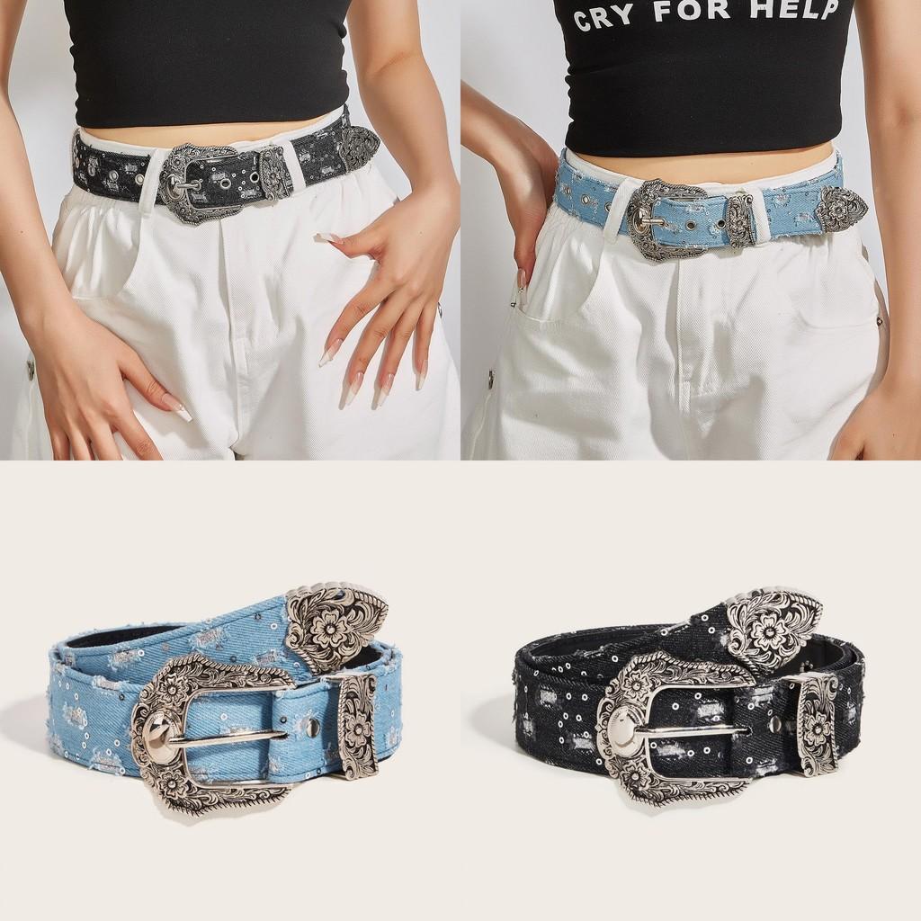 American Womens Retro Belt Flower Pattern Pin Buckle Accessories Clothing