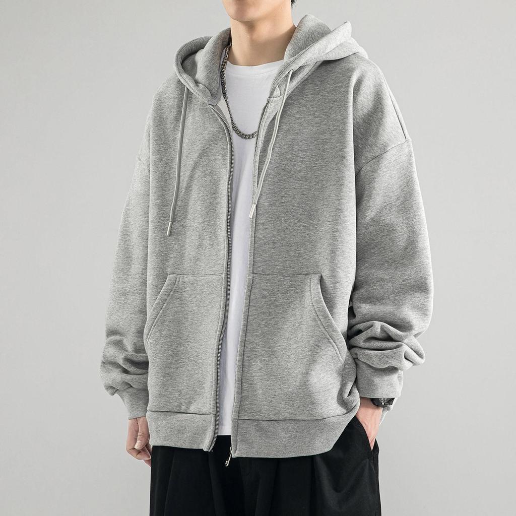 Herren Frühling Herbst Einfarbig Übergröße Reißverschluss-Jacke Lässig Vielseitig Locker Reißverschluss-Kapuzenjacke Bequeme Oberbekleidung