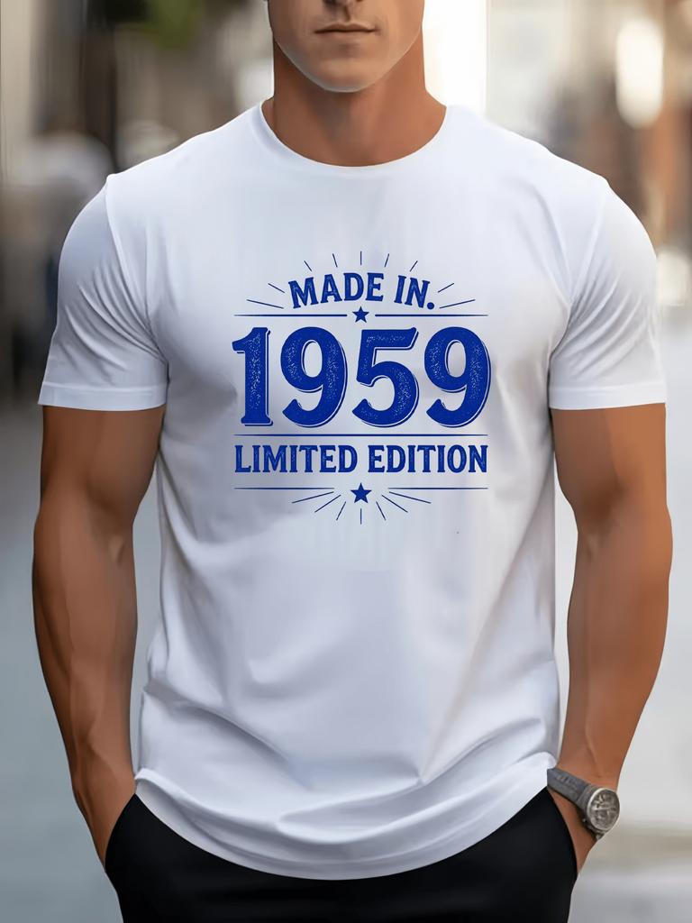 Unisex Crew Neck Tee 1959 Vintage Limited Text Print Short Sleeve Oversized Male Daily Casual Soft Breathable Simple Basic Wear Top