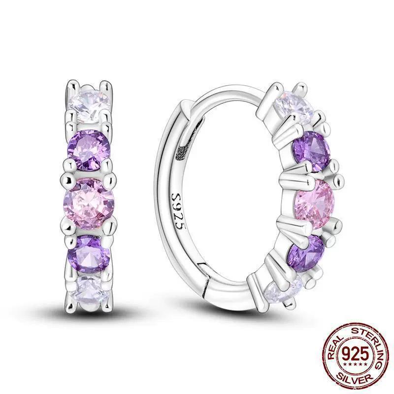 Earrings Luminous Colored Ear Loop 925 Silver Hoop Earrings Jewelry Women Purple Zircon Designer Anniversary Gift