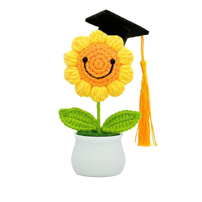 Hand-Knitted Wool Sunflower Bouquet: Perfect Graduation or Teacher's Day Gift